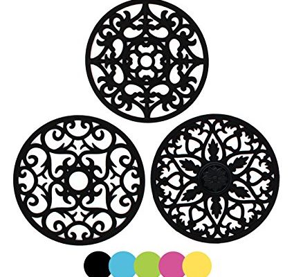 ME.FAN 3 Set Silicone Multi-Use Intricately Carved Trivet Mat – Insulated Flexible Durable Non Slip Coasters (Black) Review