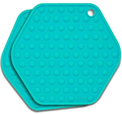 Stjerne Set of 2 Multipurpose Large Silicone Trivets, Mat, Multiple Spoon Rest, Jar Opener, Pot Holder, Coaster, 5-in-1, Heavy Duty & Flexible (Teal) Review