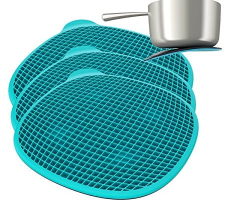 3 Piece Flipon Magnetic Blue Silicone Trivets Set Kitchen For Hot Pans Dining Table Round Review