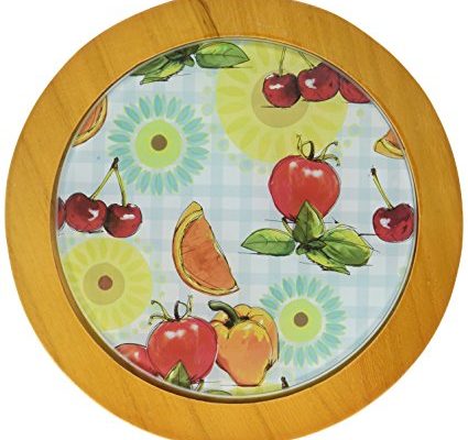 Creative Home Tempered Glass Round Trivet with Wood Trim, 7.5″, Flower Pattern Review