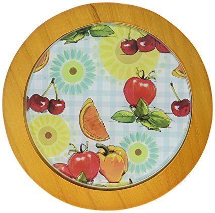 Creative Home Tempered Glass Round Trivet with Wood Trim, 7.5