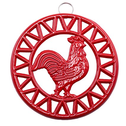 Old Dutch 3045SR Two-Tone Rooster Trivet, Red