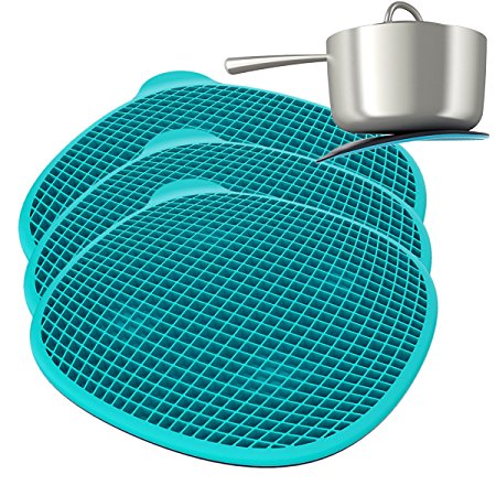 3 Piece Flipon Magnetic Blue Silicone Trivets Set Kitchen For Hot Pans Dining Table Round